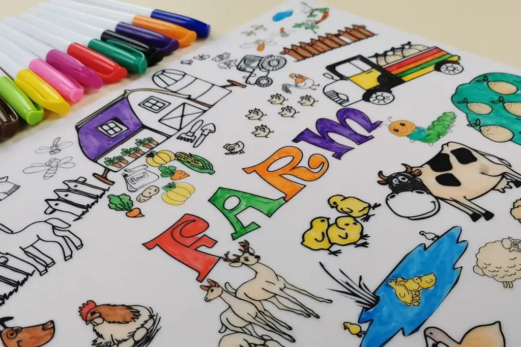 Custom-printed silicone colouring mat with washable markers