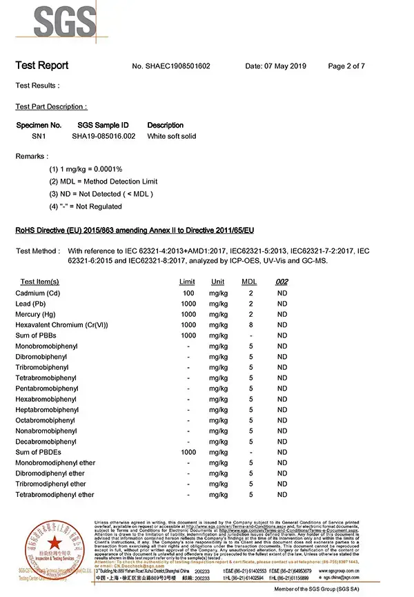 RoHS Test report for SANNYIN silicone products