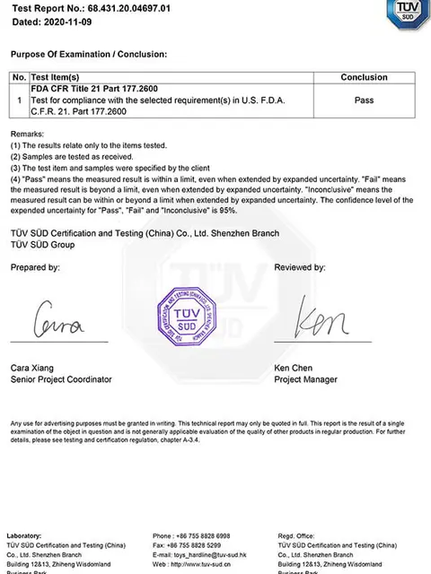 FDA Test Report certificate